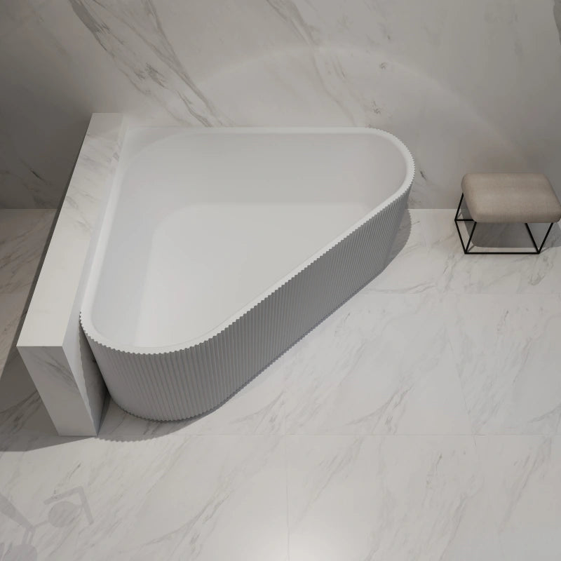 59 Inch MonBlari Matte White Acrylic Corner Bathtub Fluted