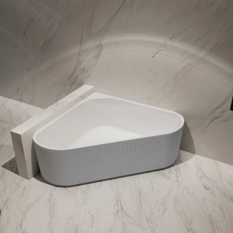 59 Inch MonBlari Matte White Acrylic Corner Bathtub Fluted
