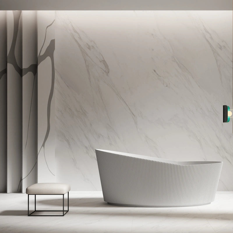 71 Inch MonBlari Matte White Acrylic Freestanding Bathtub Fluted