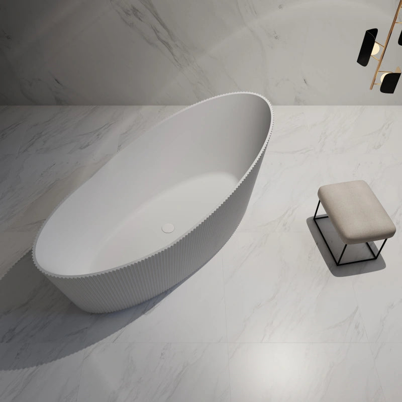 71 Inch MonBlari Matte White Acrylic Freestanding Bathtub Fluted