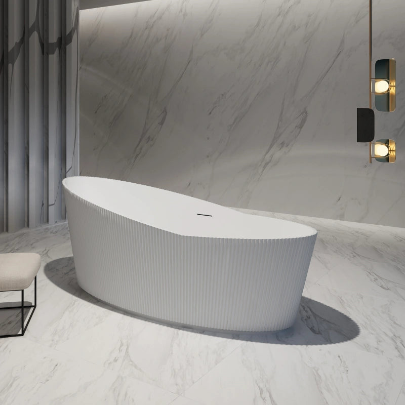 71 Inch MonBlari Matte White Acrylic Freestanding Bathtub Fluted