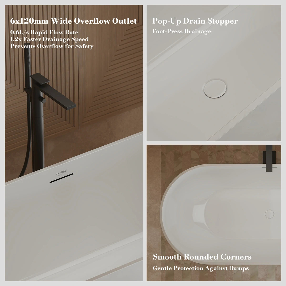 51.2-67.7 Inch MonBlari Acrylic Freestanding Bathtub