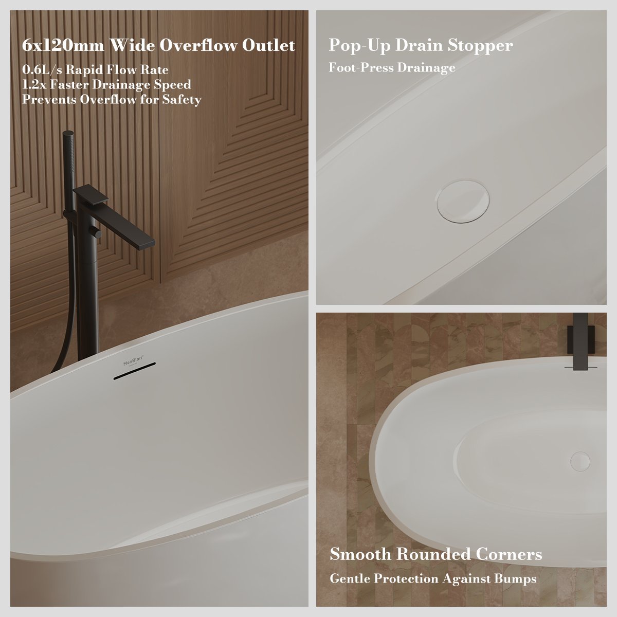 51-67 Inch MonBlari Acrylic Freestanding Bathtub