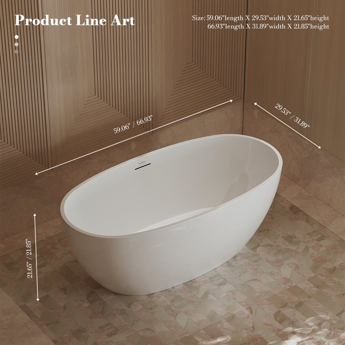 51-67 Inch MonBlari Acrylic Freestanding Bathtub
