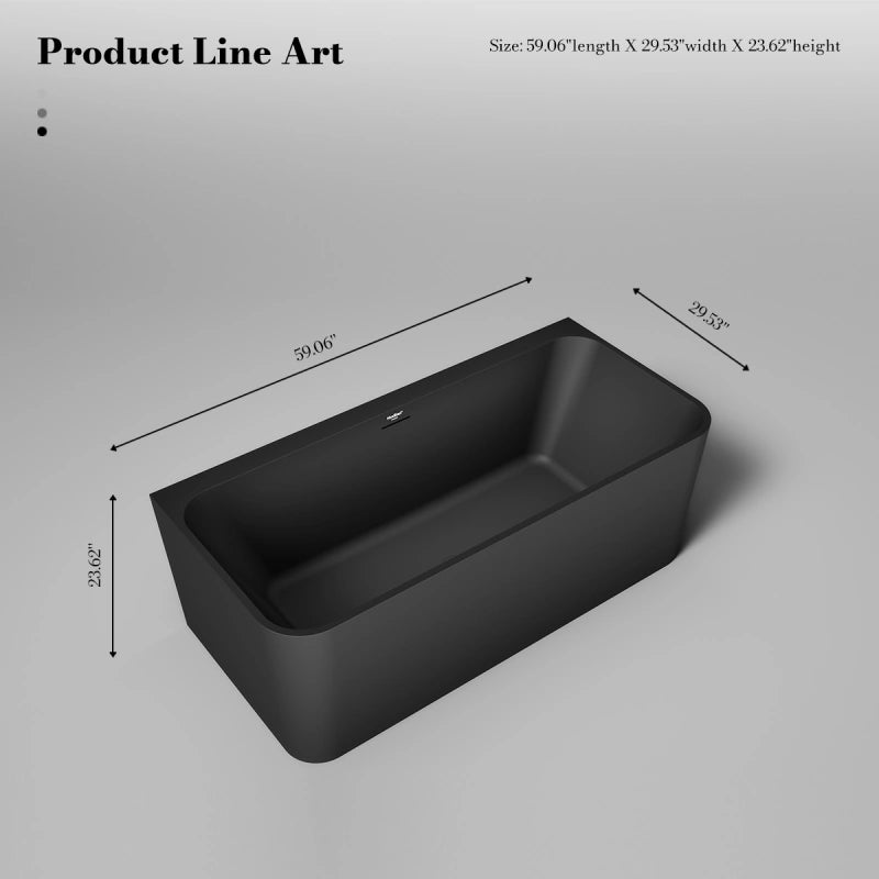 59-67 Inch MonBlari Acrylic Back to Wall Bathtub