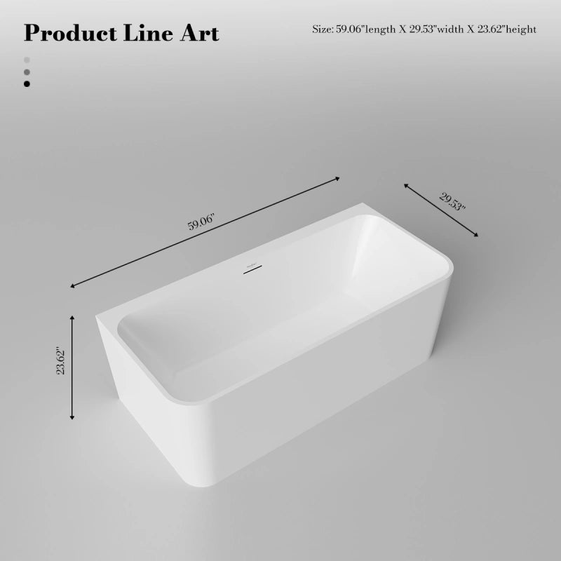 59-67 Inch MonBlari Acrylic Back to Wall Bathtub