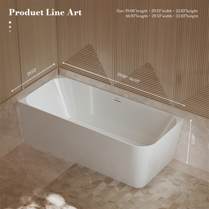 Monblari Acrylic Freestanding Bathtub Rectangular White Tub with Insulation
