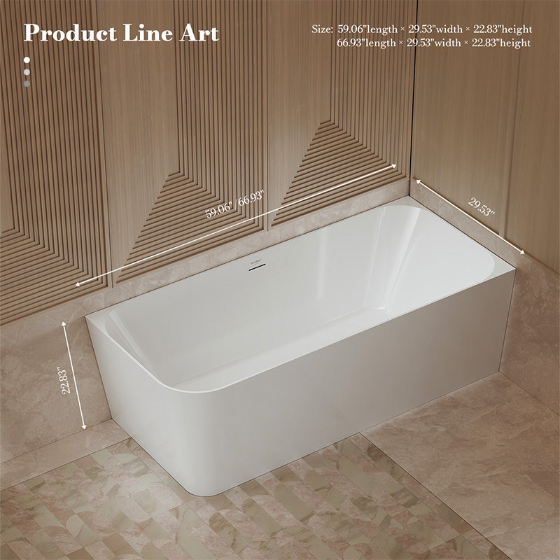 Monblari Acrylic Freestanding Bathtub Rectangular White Tub with Insulation
