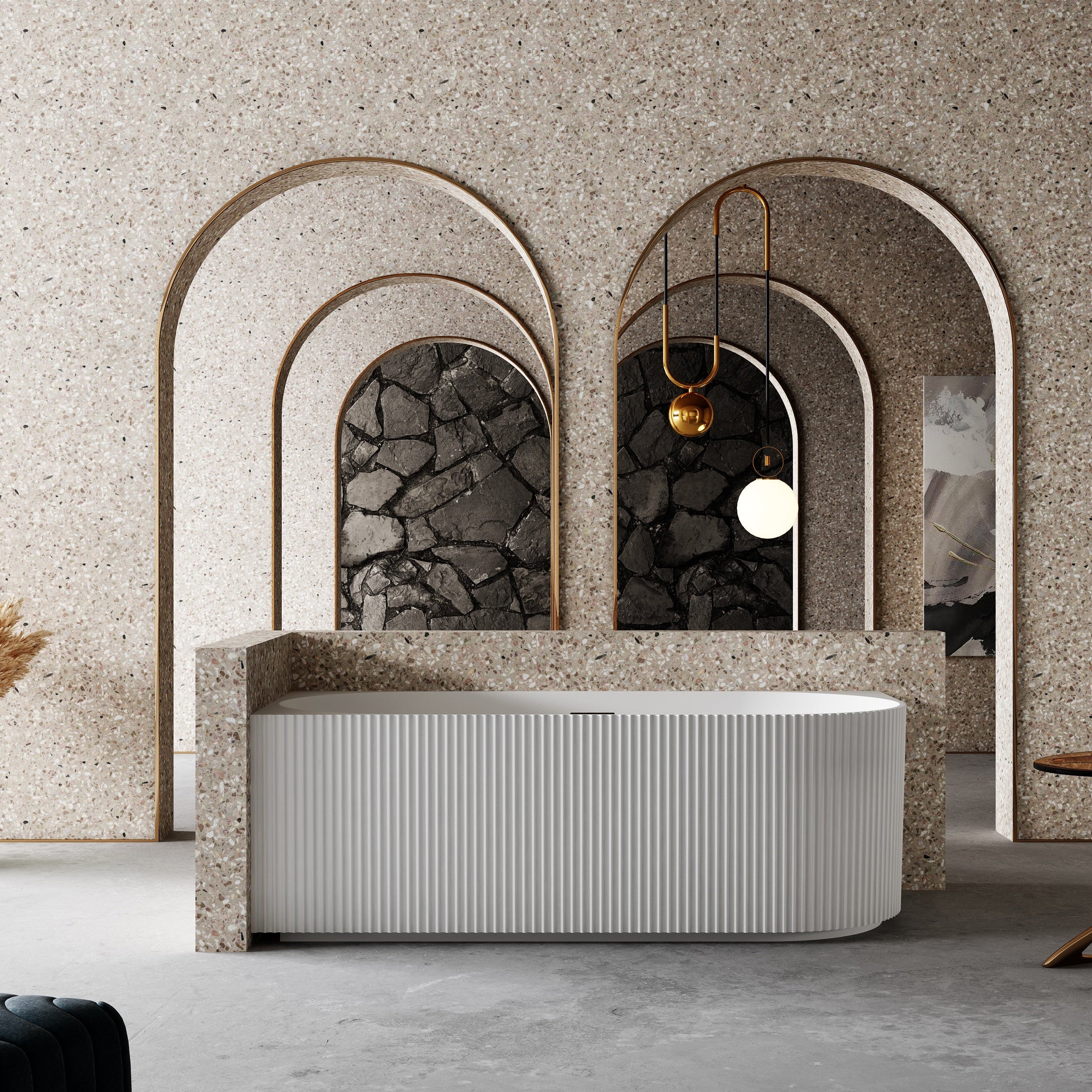 59-67 Inch MonBlari Acrylic Back to Wall Bathtub-FrontView