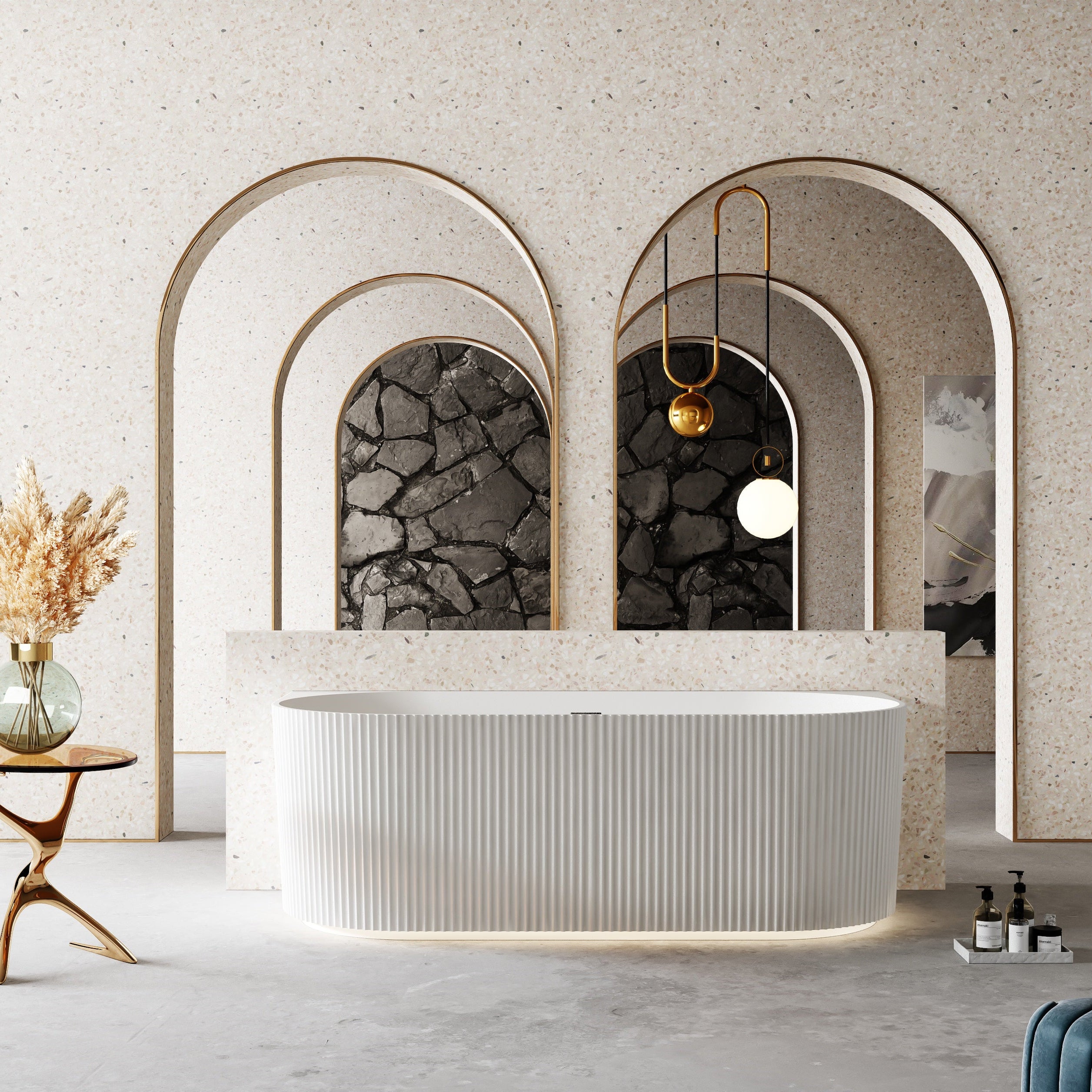 55-67 Inch MonBlari Acrylic Back to Wall Bathtub-FrontView