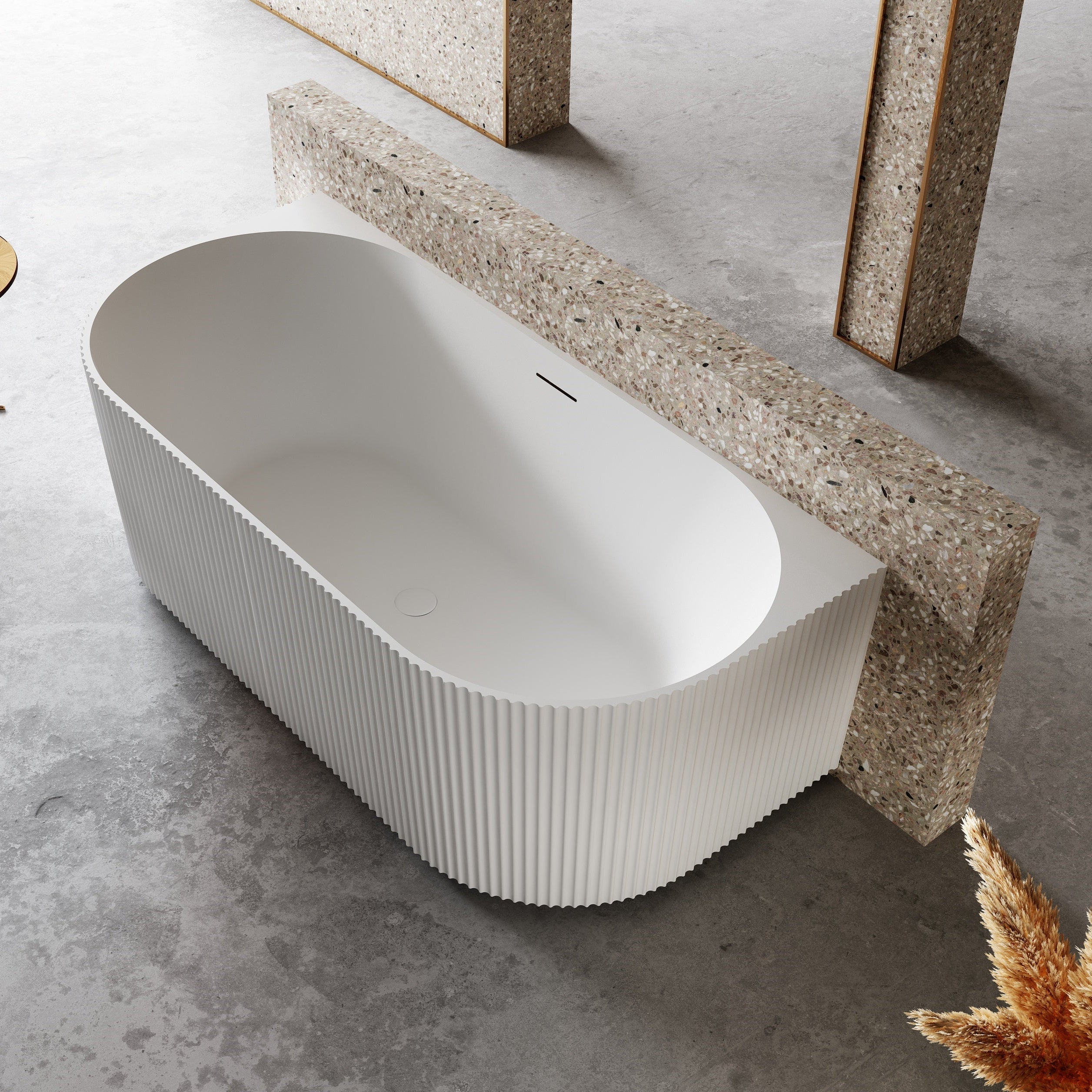 55-67 Inch MonBlari Acrylic Back to Wall Bathtub-SideView