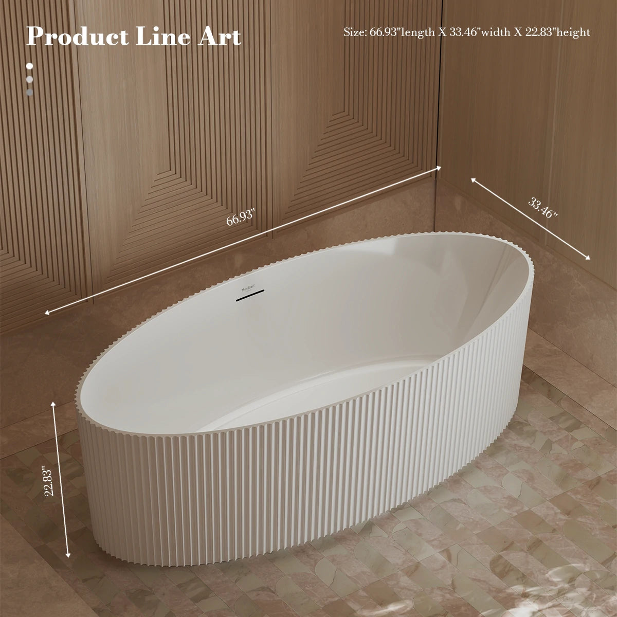 59-71 Inch MonBlari Acrylic Freestanding Bathtub Fluted