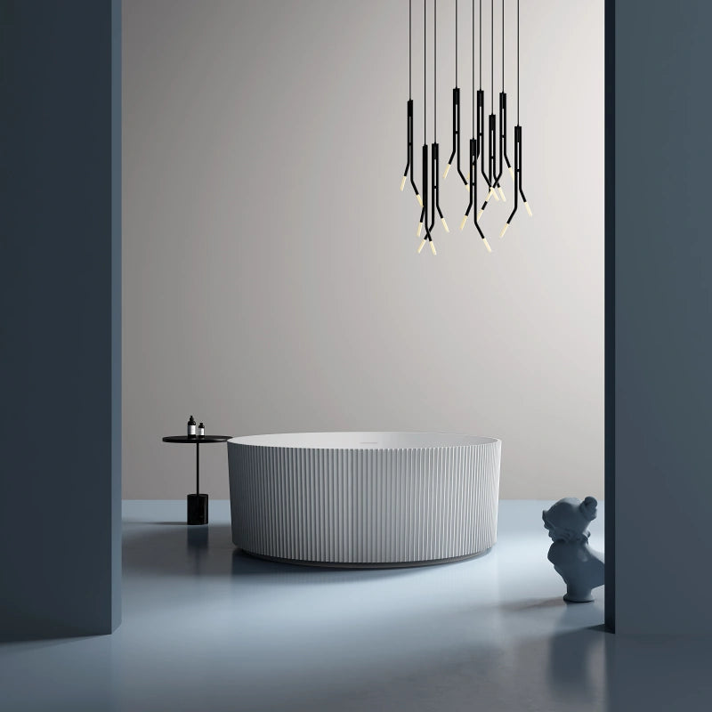 59" MonBlari Acrylic Matte White Soaking Tub Freestanding Bathtub Fluted