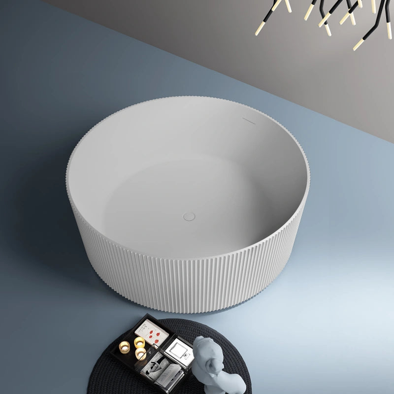 59" MonBlari Acrylic Matte White Soaking Tub Freestanding Bathtub Fluted