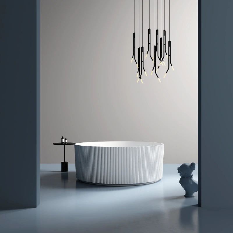 59" MonBlari Acrylic Soaking Tub Freestanding Bathtub Fluted