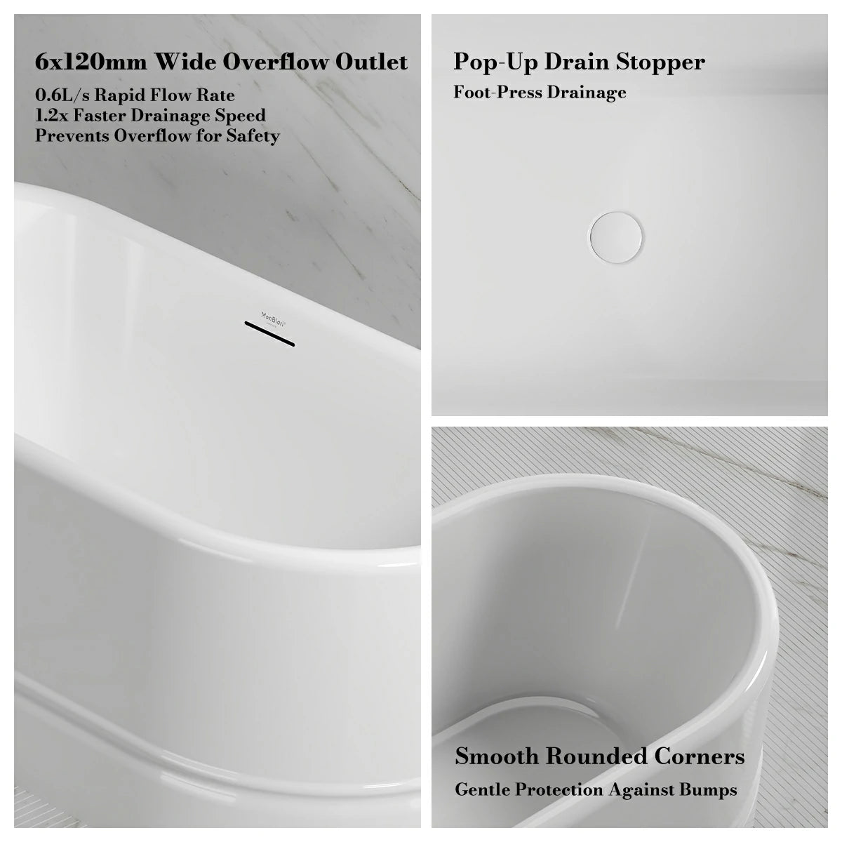 Monblari Summary Acrylic Bathtub White Bathtub