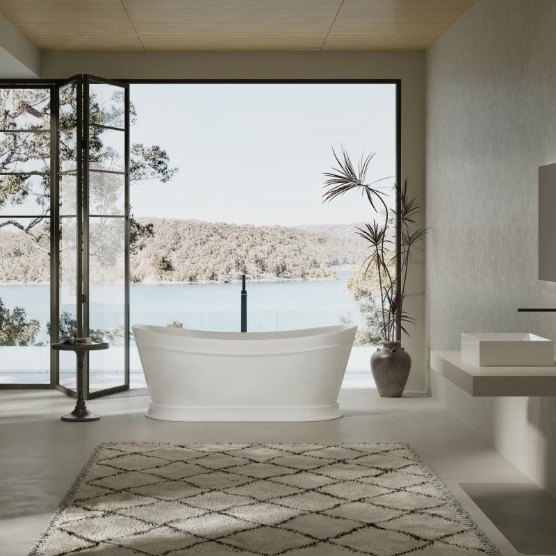 66.9" MonBlari Matte White Double Slipper Soaking Tub Acrylic Freestanding Bathtub