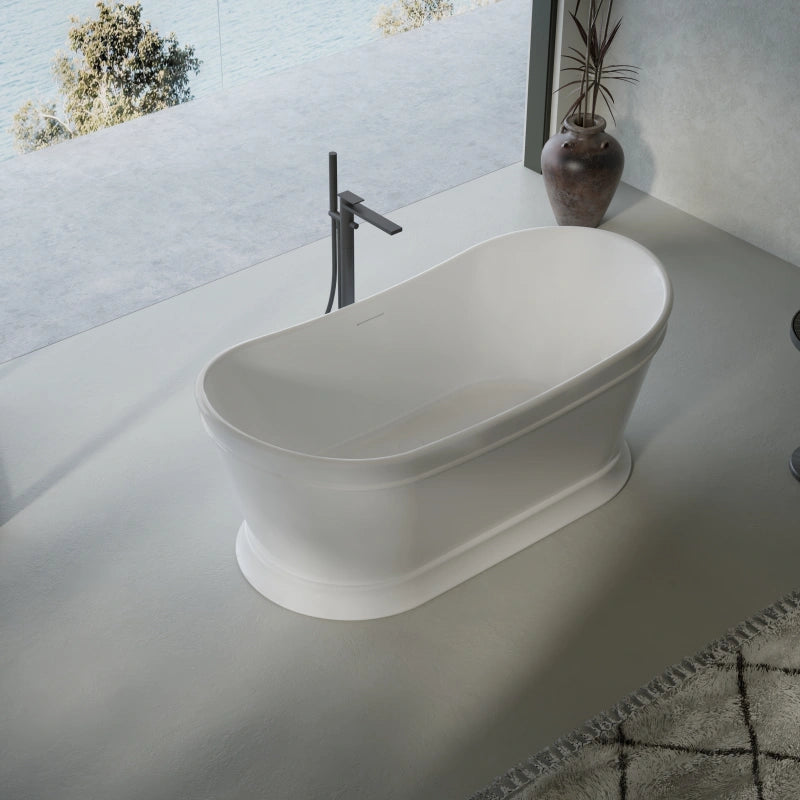 66.9" MonBlari Matte White Double Slipper Soaking Tub Acrylic Freestanding Bathtub