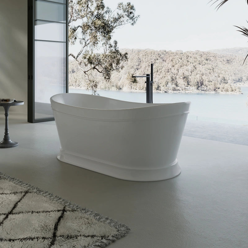 66.9" MonBlari Matte White Double Slipper Soaking Tub Acrylic Freestanding Bathtub