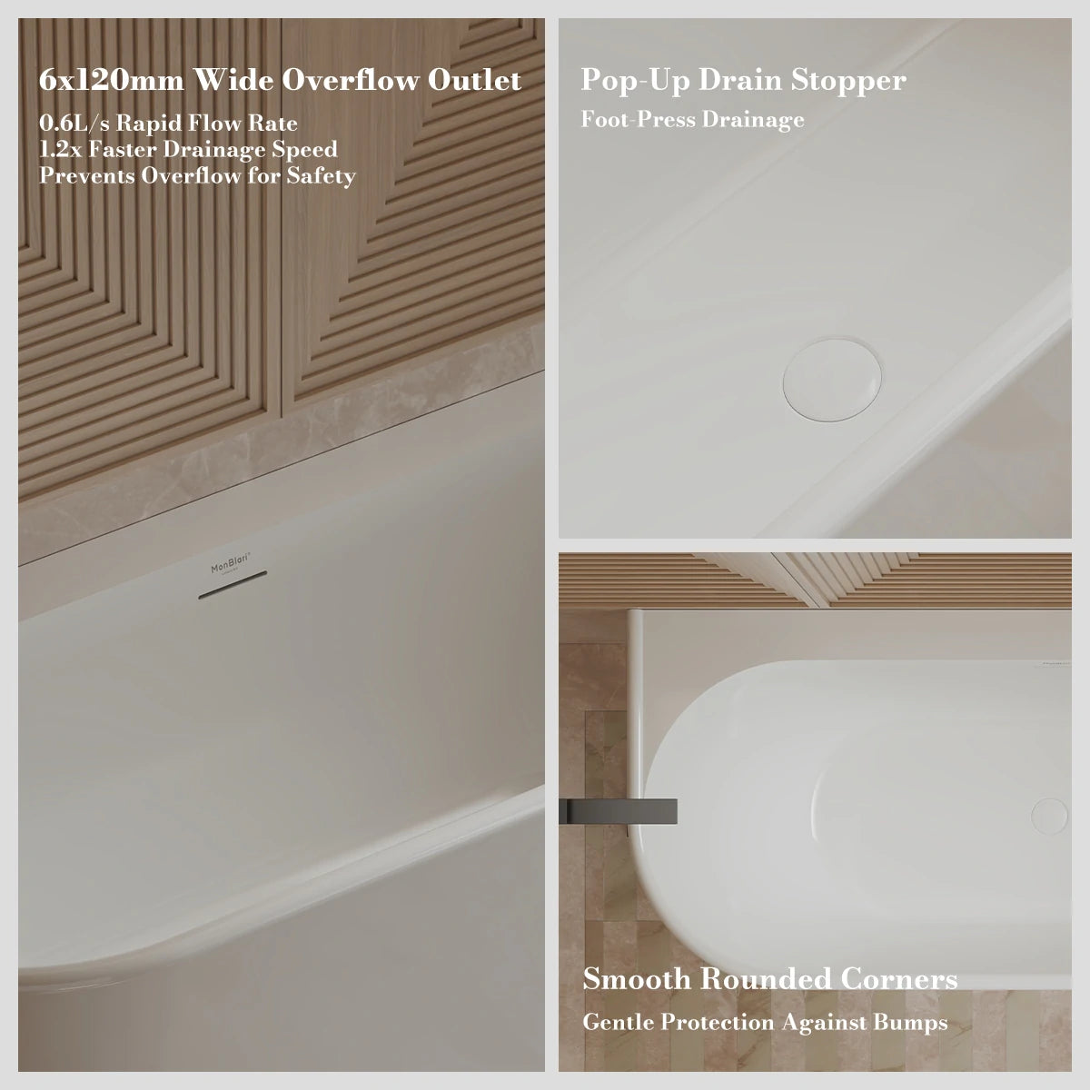 Monblari 67" × 31.5" Acrylic Soaking Tub Freestanding Bath