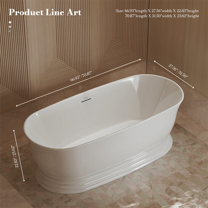 67" Standing Acrylic Soaking Tub with Center Drain