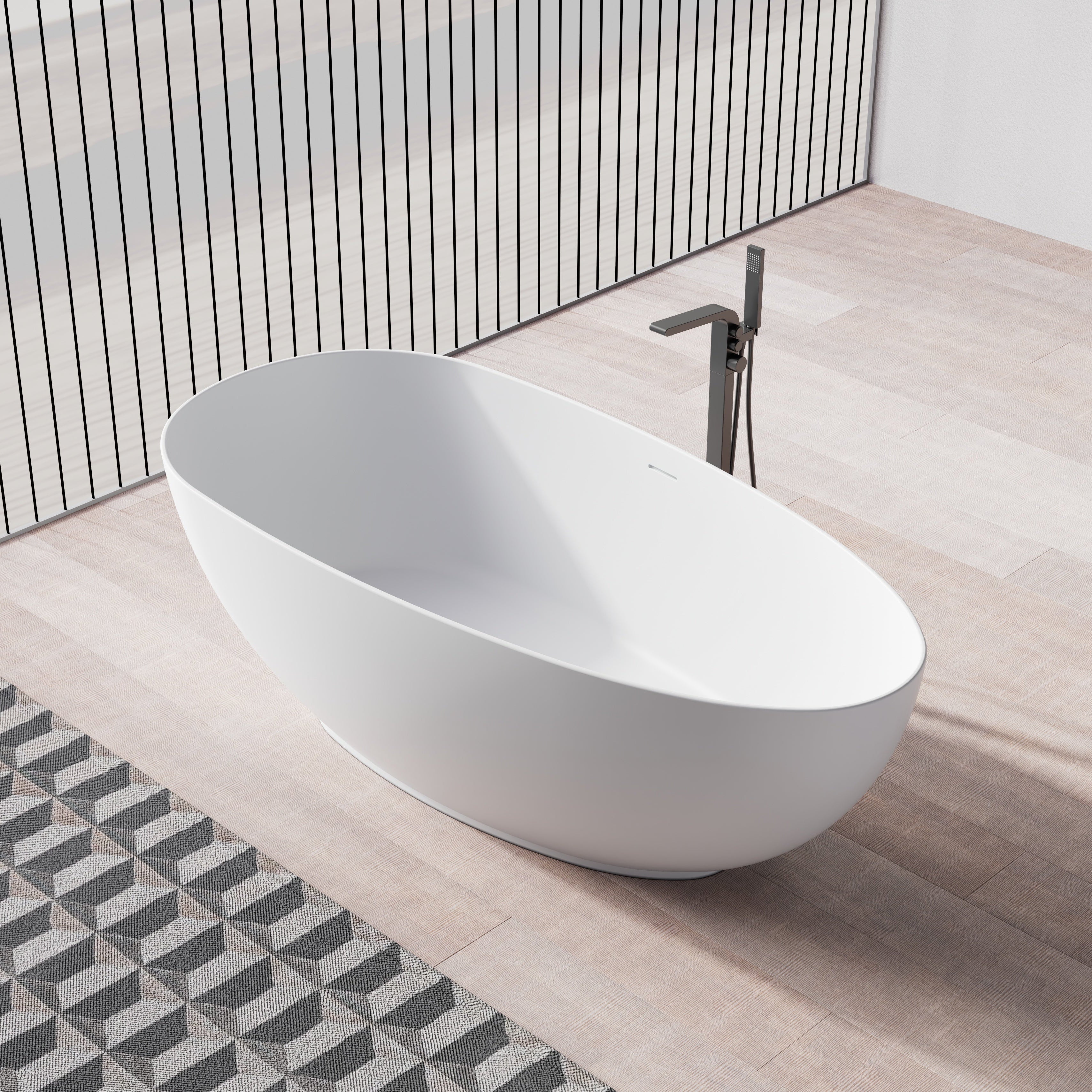 MonBlari Solid Surface Freestanding Bathtub TW-8001-MW-SideTop