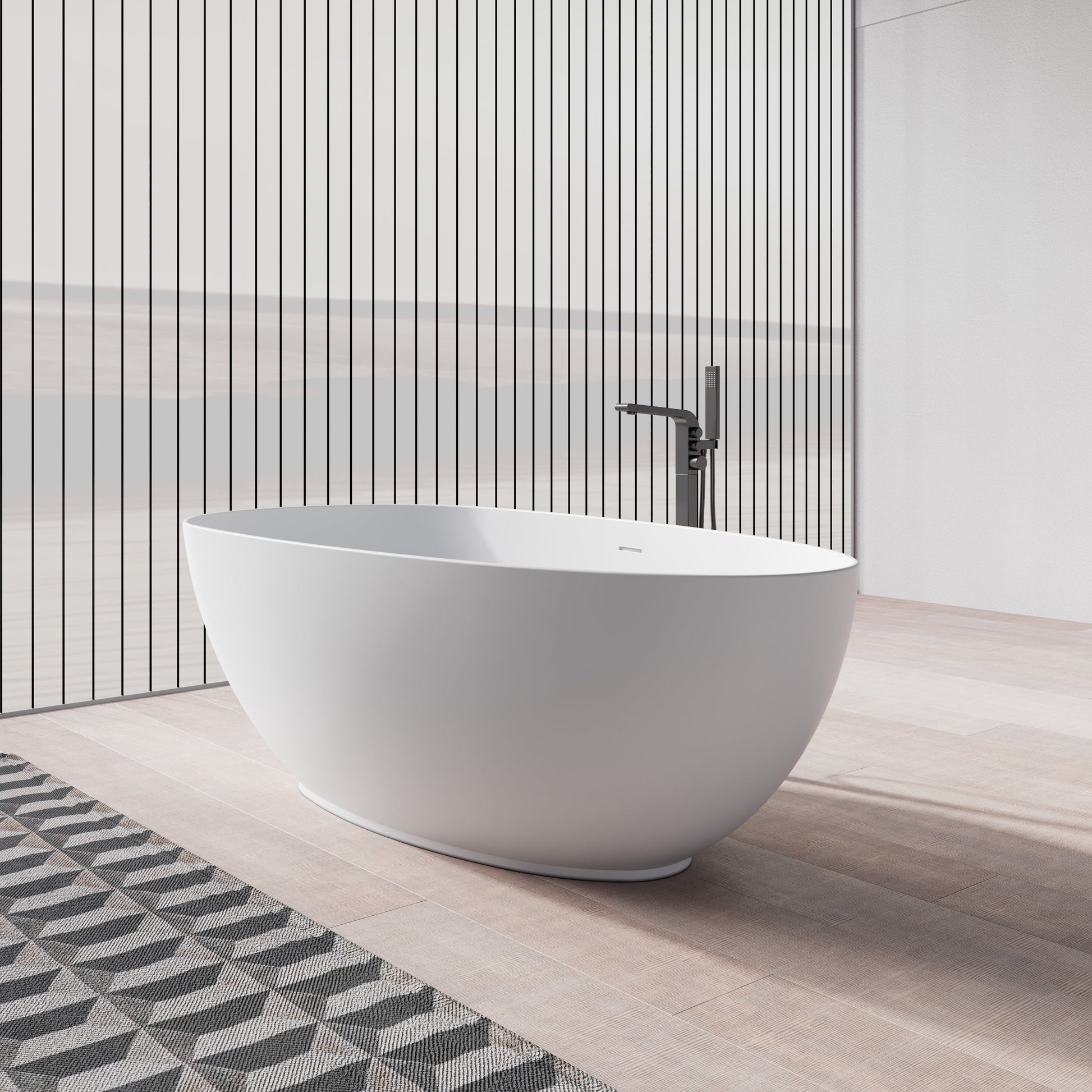 MonBlari Solid Surface Freestanding Bathtub TW-8001-MW-SideView