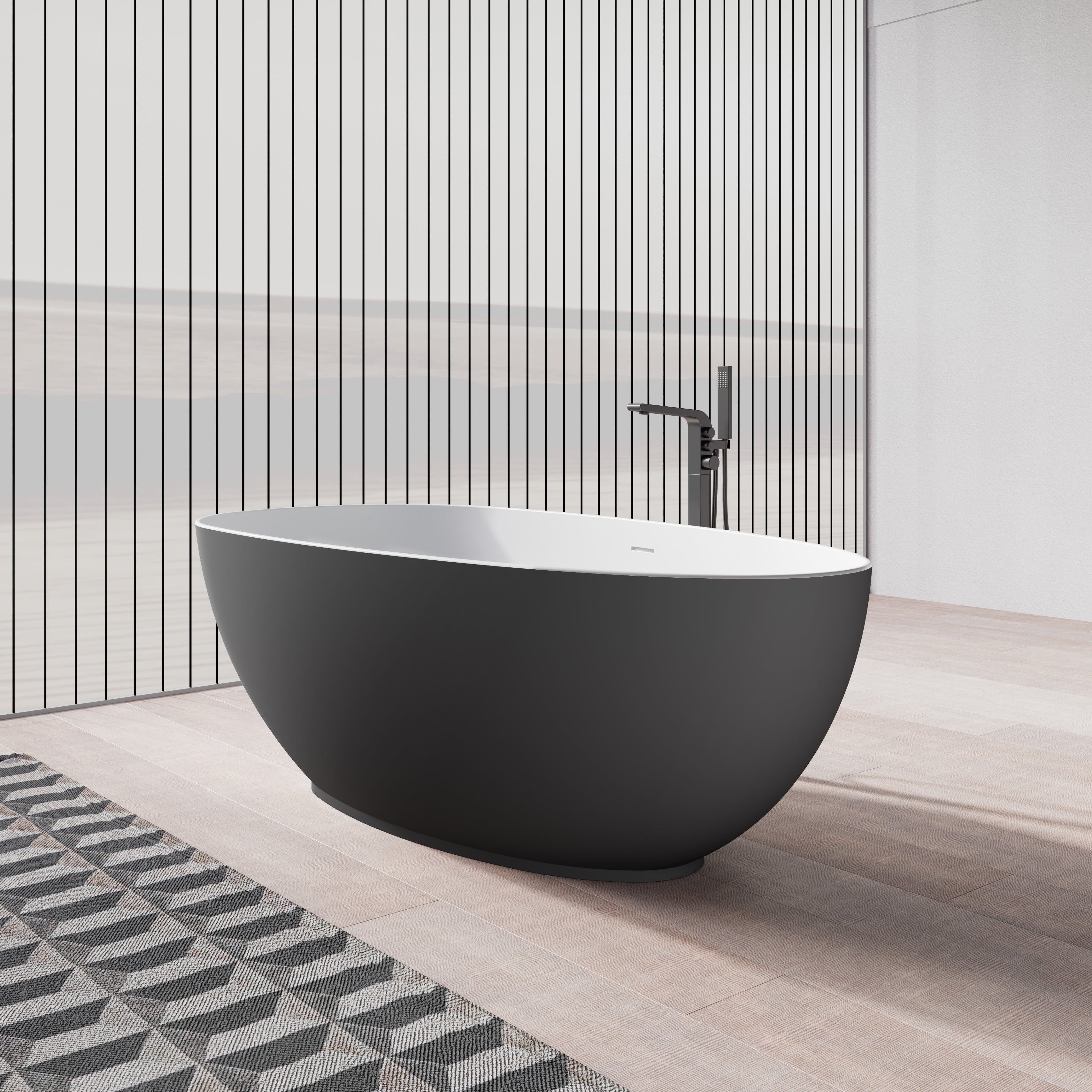 MonBlari Solid Surface Freestanding Bathtub TW-8001-MW-SideView