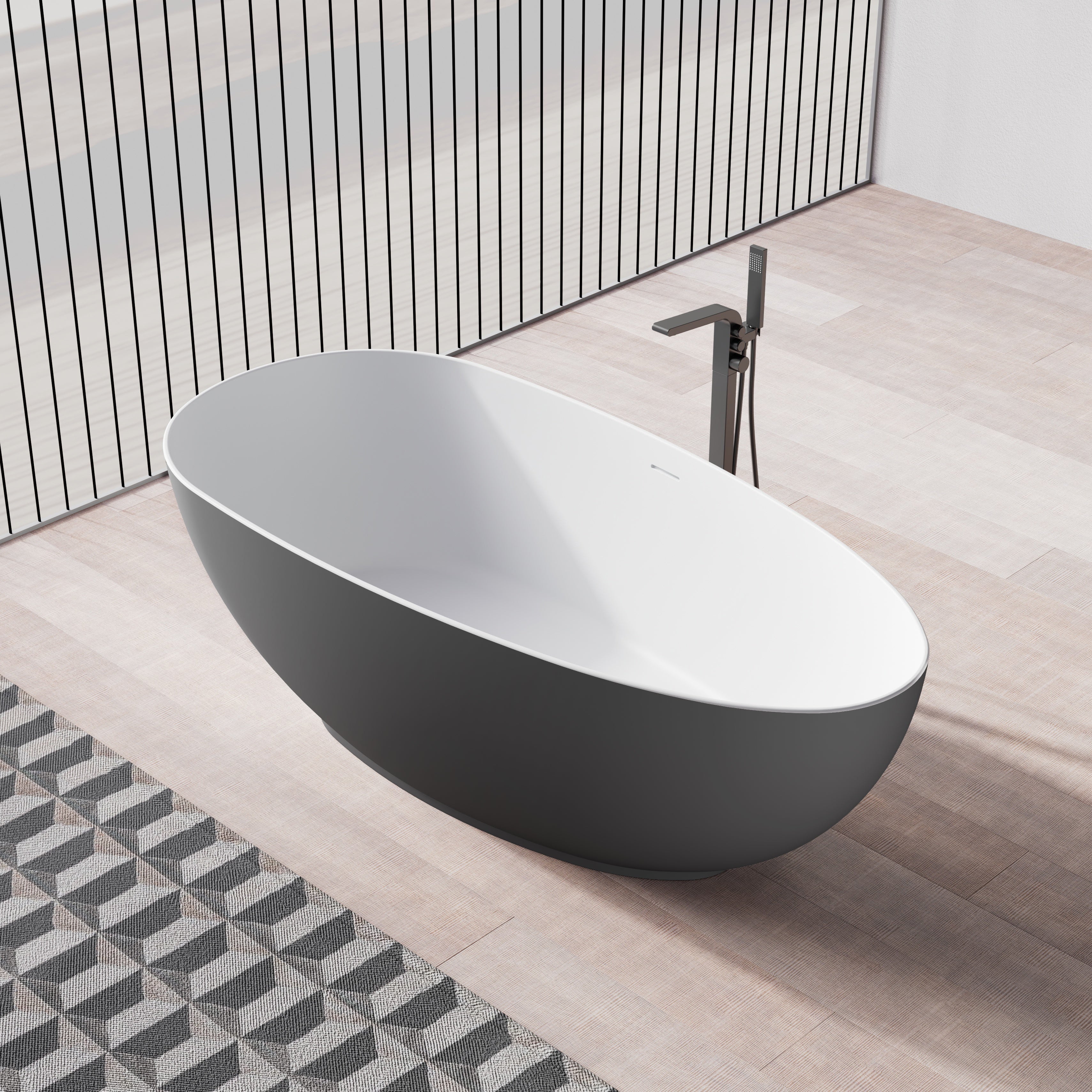 MonBlari Solid Surface Freestanding Bathtub TW-8001-MW-SideTop
