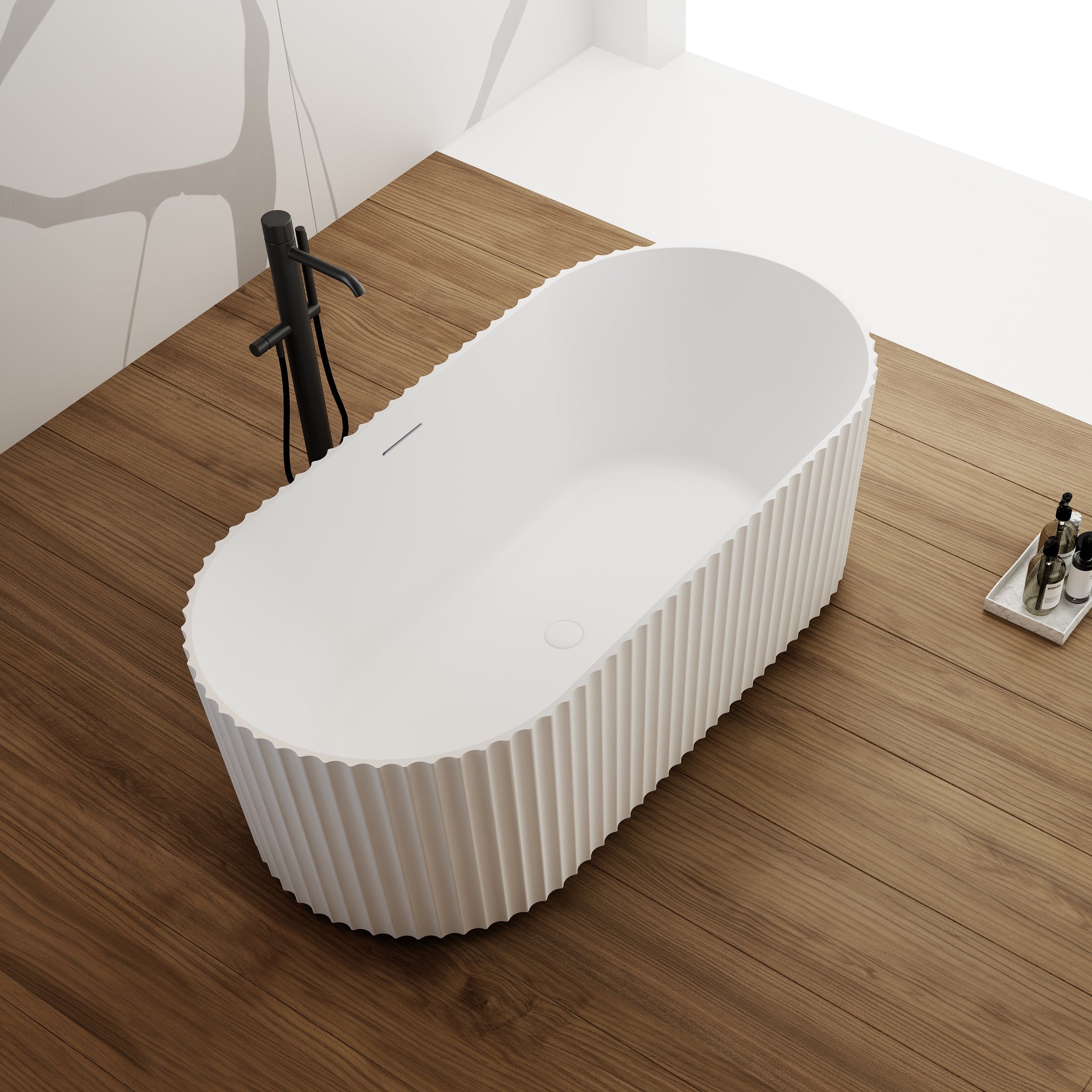 67 Inch MonBlari Solid Surface Freestanding Bathtub TW-8121-MW TW8121MW-LeftSide