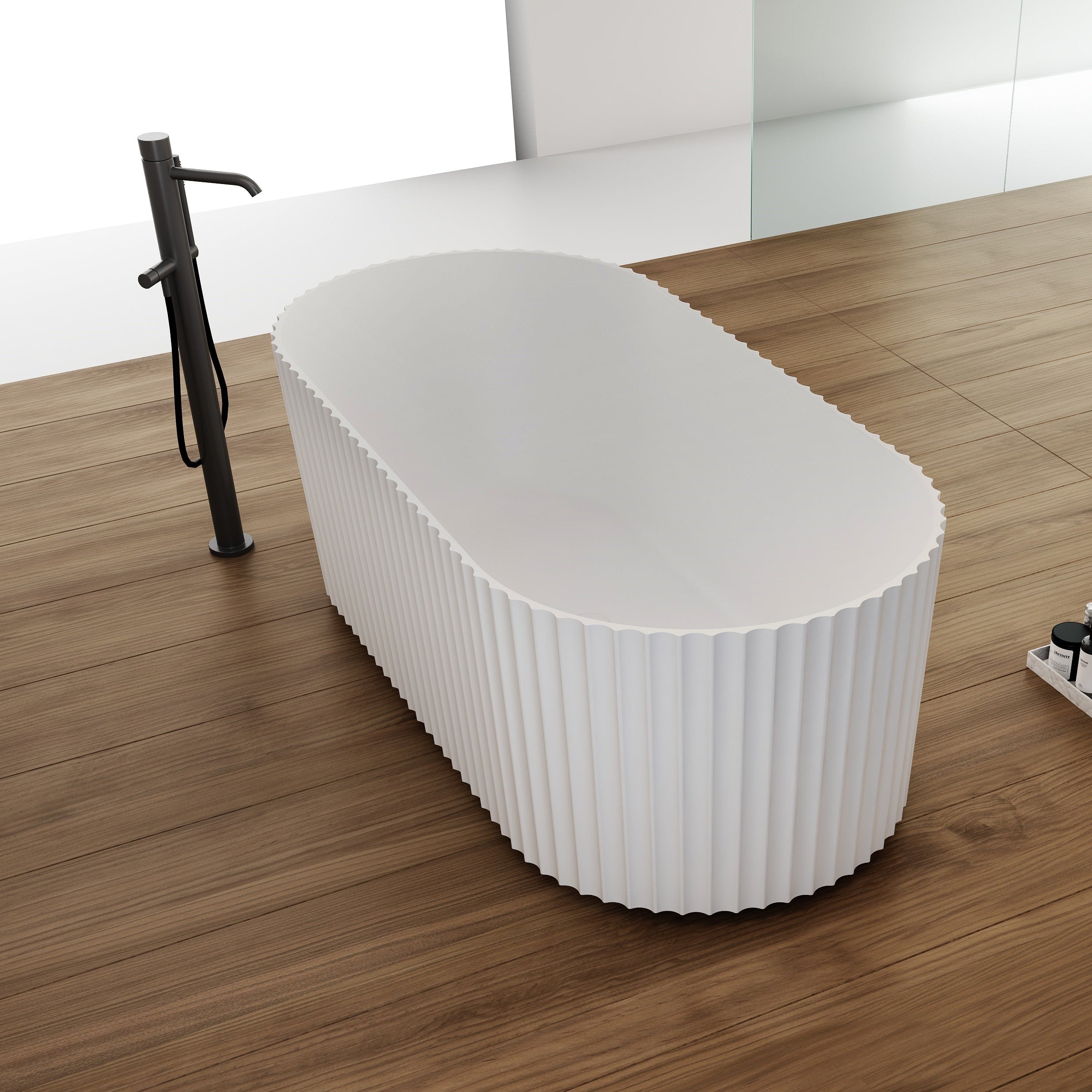 67 Inch MonBlari Solid Surface Freestanding Bathtub TW-8121-MW TW8121MW-RightSide