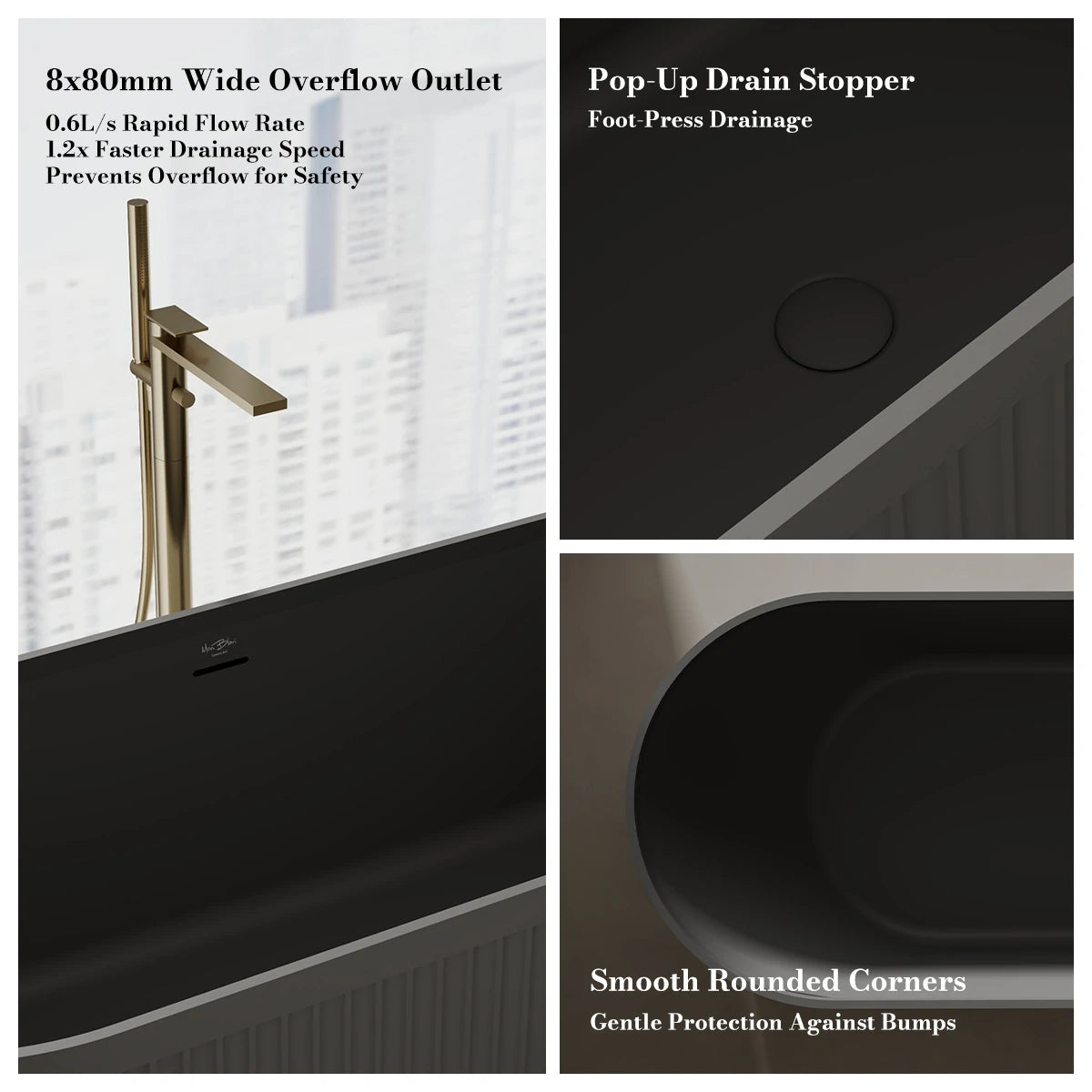 67 Inch MonBlari Solid Surface Freestanding Bathtub