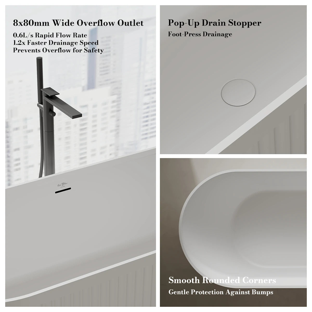 67 Inch MonBlari Solid Surface Freestanding Bathtub