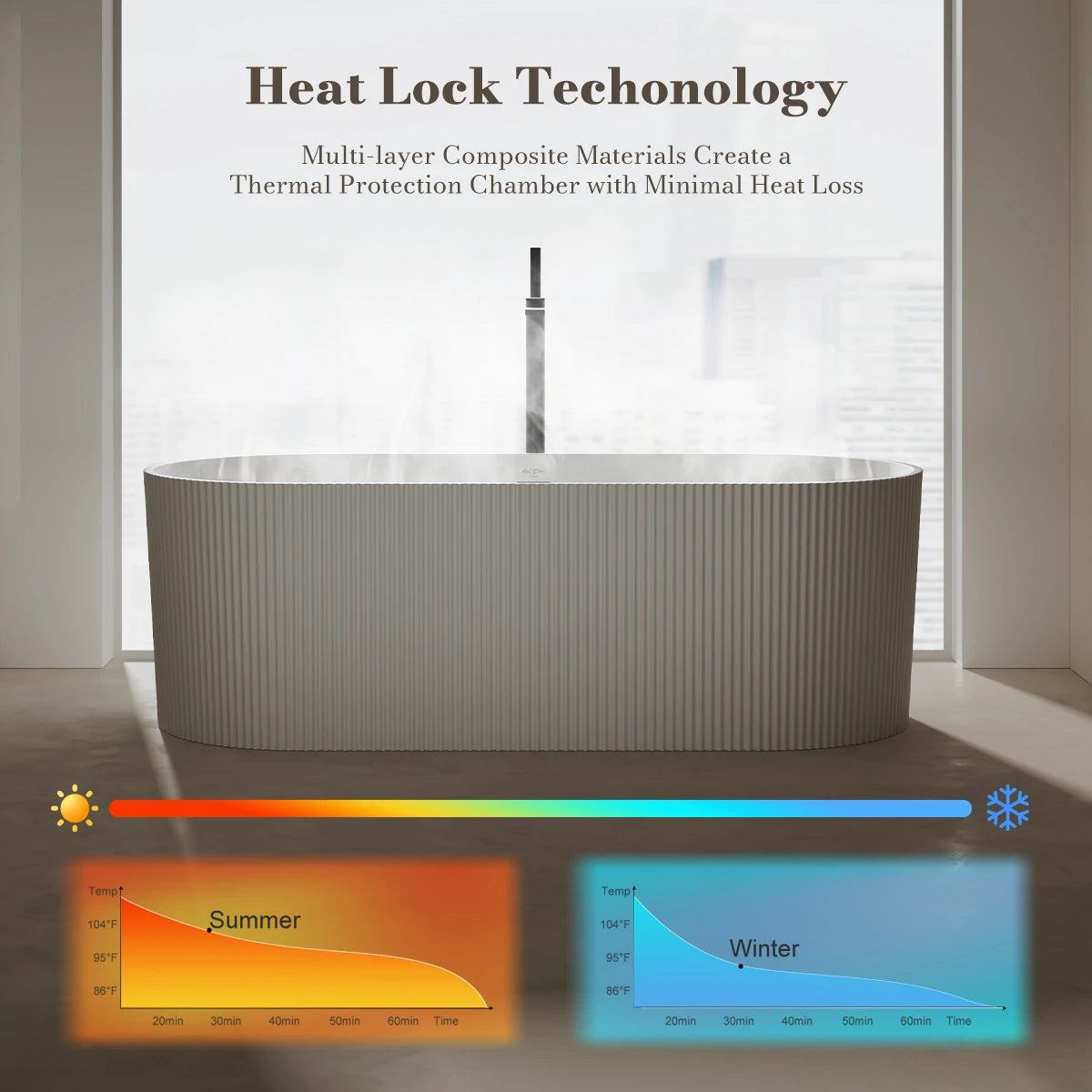 66.9 Inch MonBlari NOVA Solid Surface Freestanding Bathtub