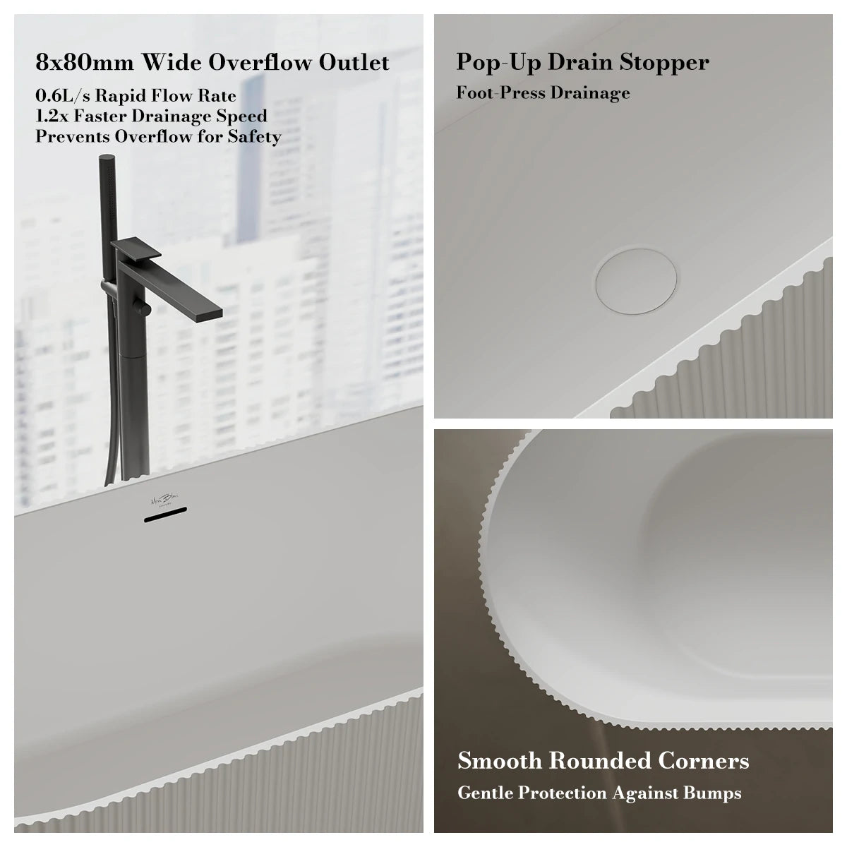 66.9 Inch MonBlari NOVA Solid Surface Freestanding Bathtub