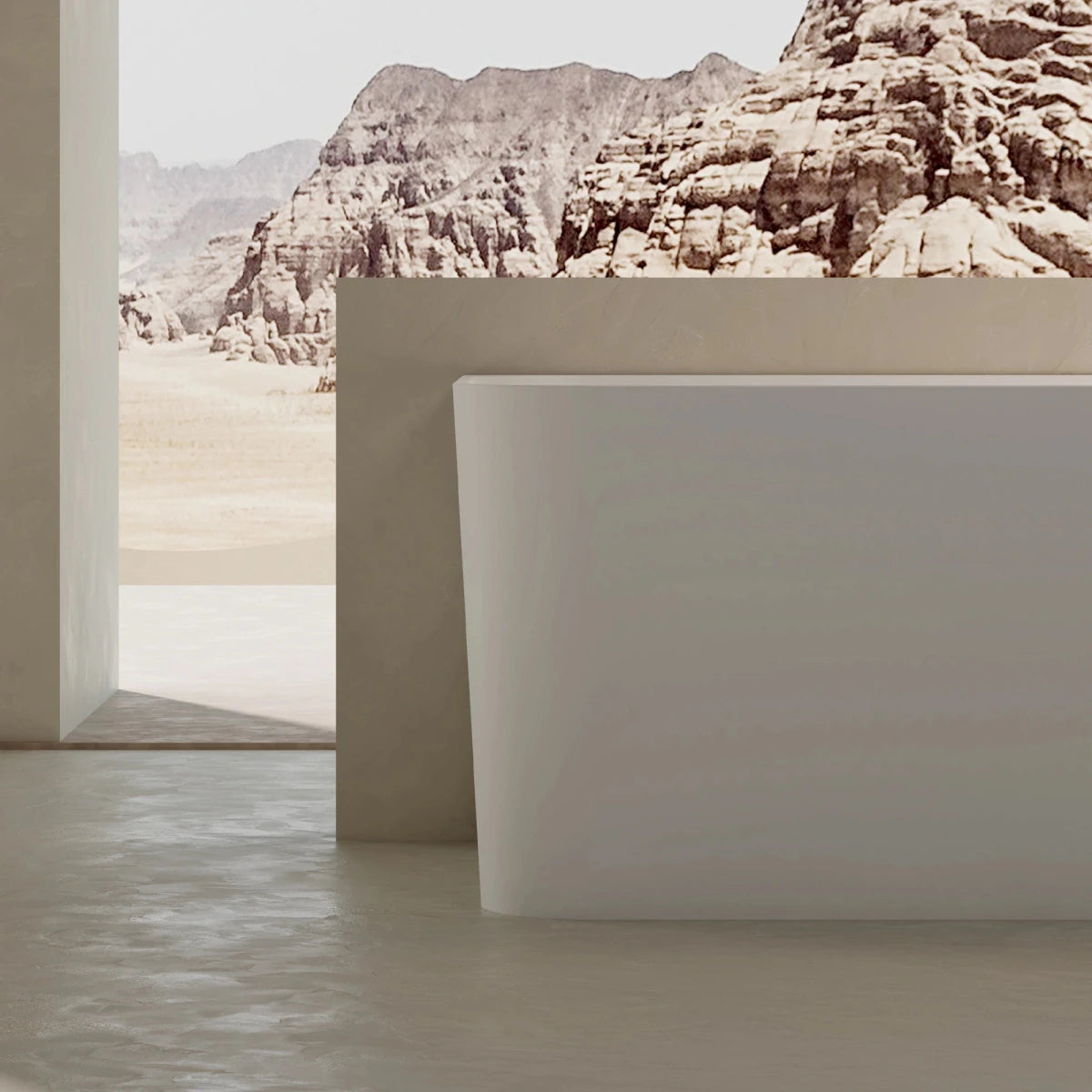 67 Inch MonBlari Solid Surface Back to Wall Bathtub TW-8506-MW TW8506MW-FrontCloseUp