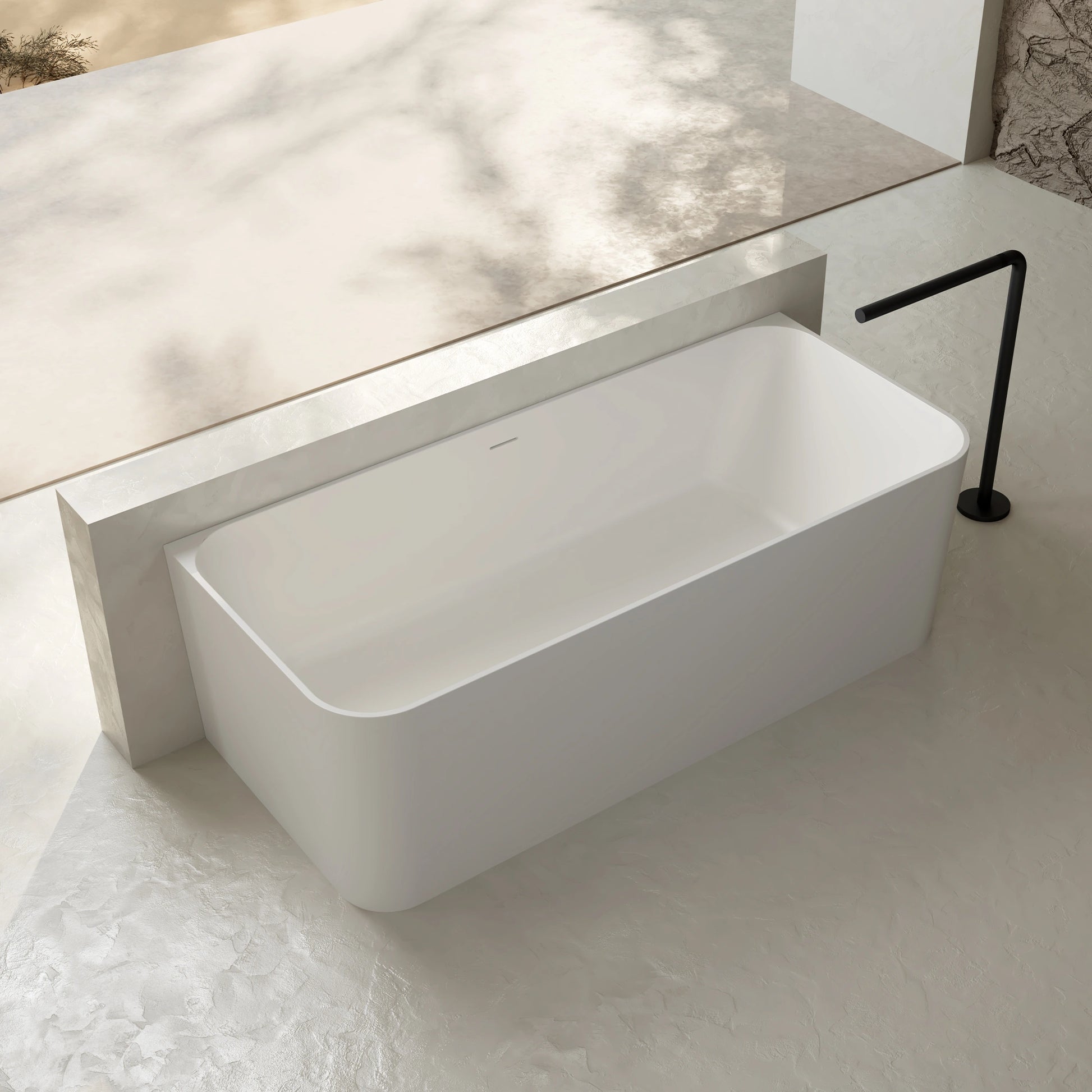 67 Inch MonBlari Solid Surface Back to Wall Bathtub TW-8506-MW TW8506MW-LeftTopView