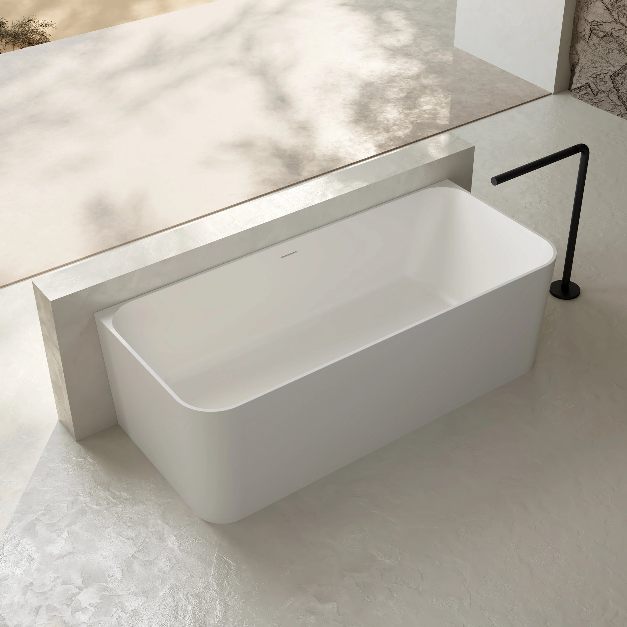 67 Inch MonBlari Solid Surface Back to Wall Bathtub TW-8506-MW TW8506MW-LeftTopView
