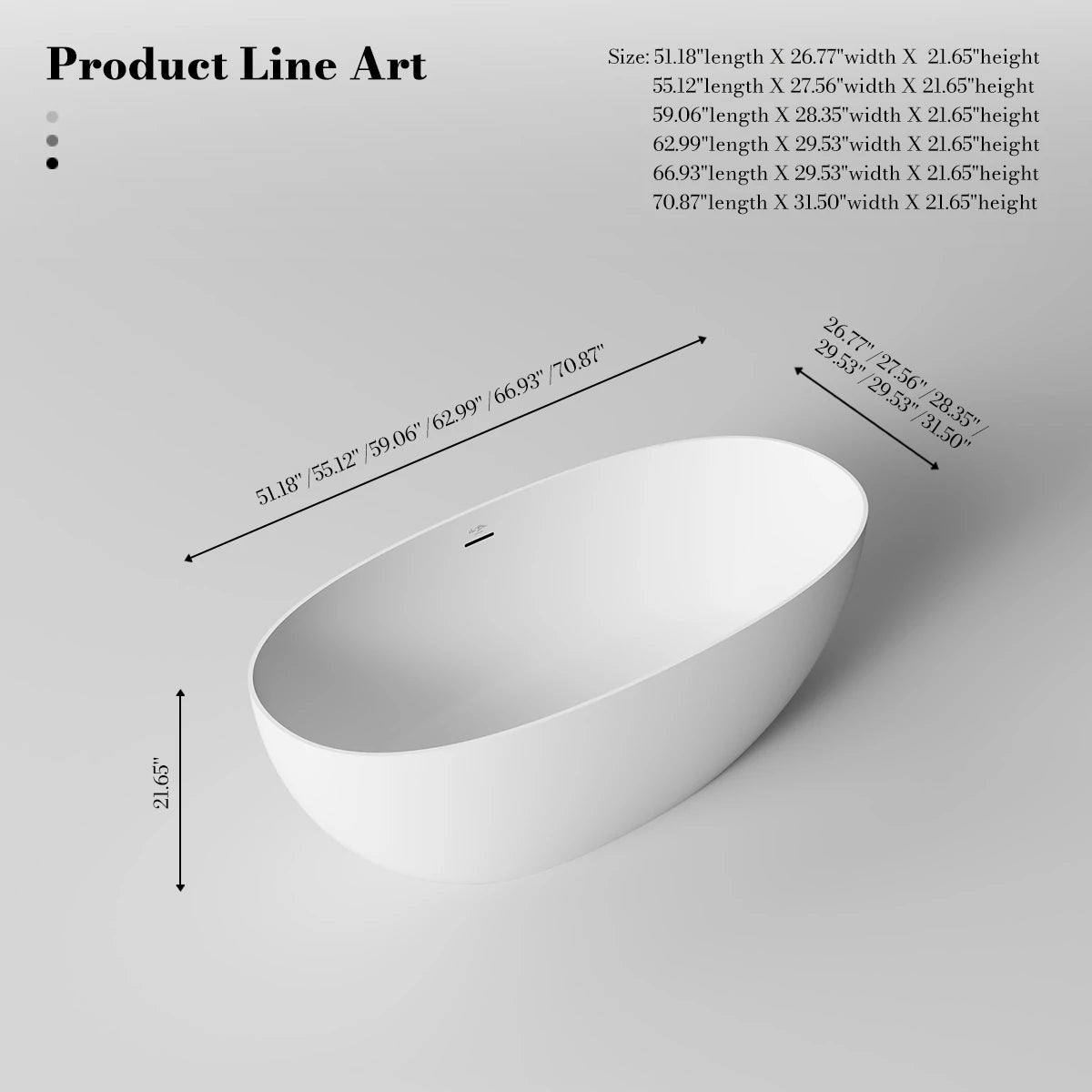 51-71 Inch MonBlari LYRA Solid Surface Freestanding Bathtub
