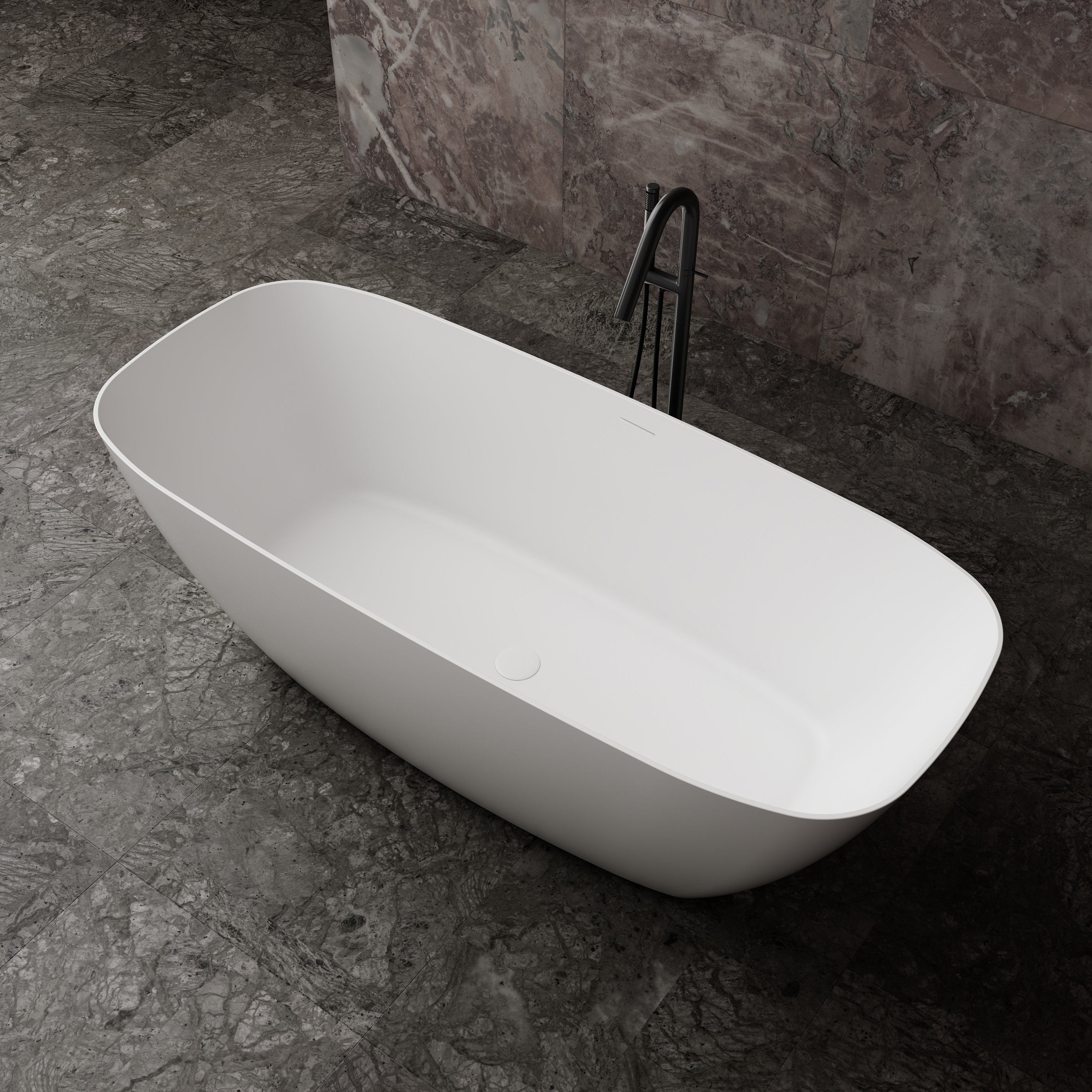 67 Inch MonBlari Solid Surface Freestanding Bathtub TW-8508-MW TW8508MW-RightTopView