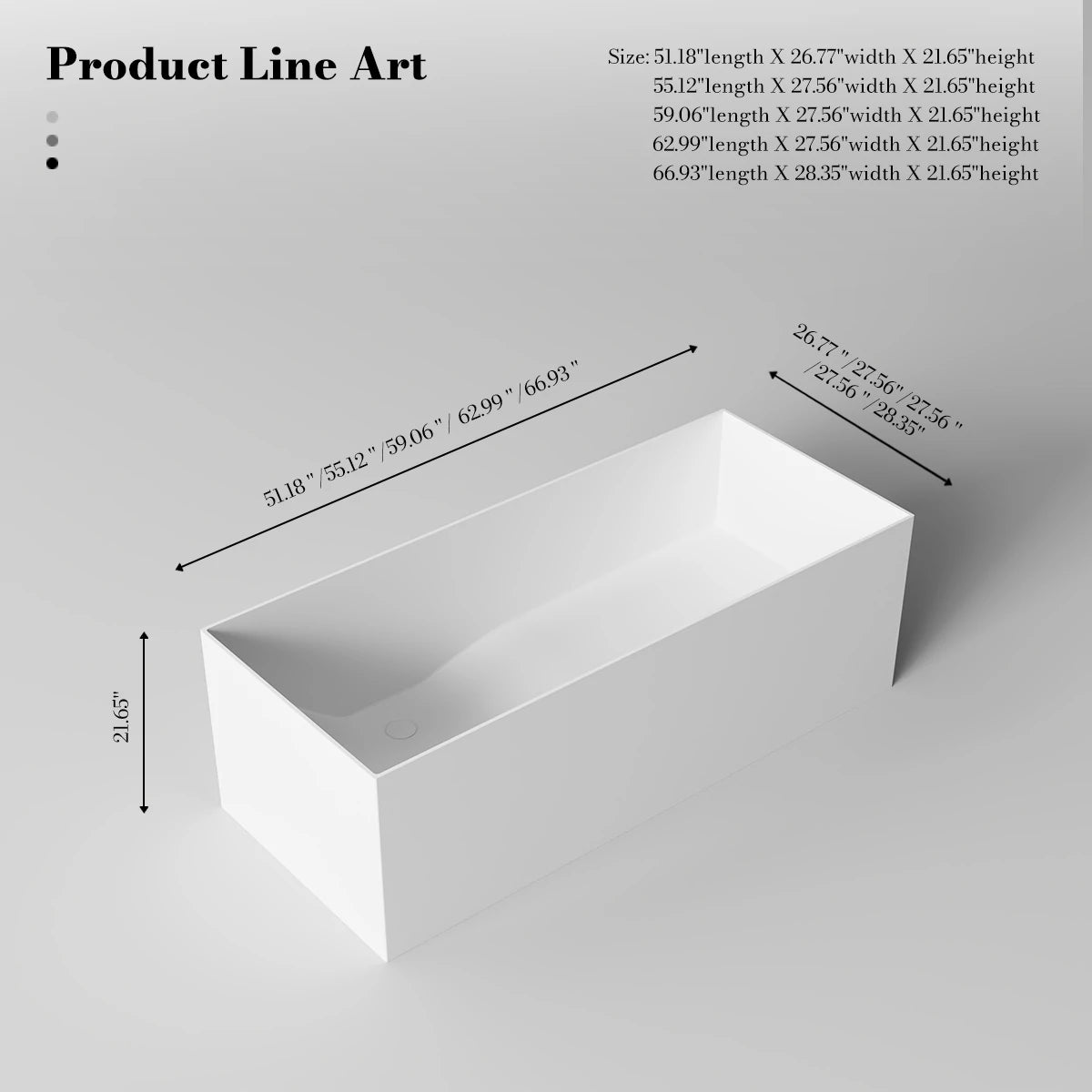 59.1 Inch MonBlari NORMA Solid Surface Freestanding Bathtub