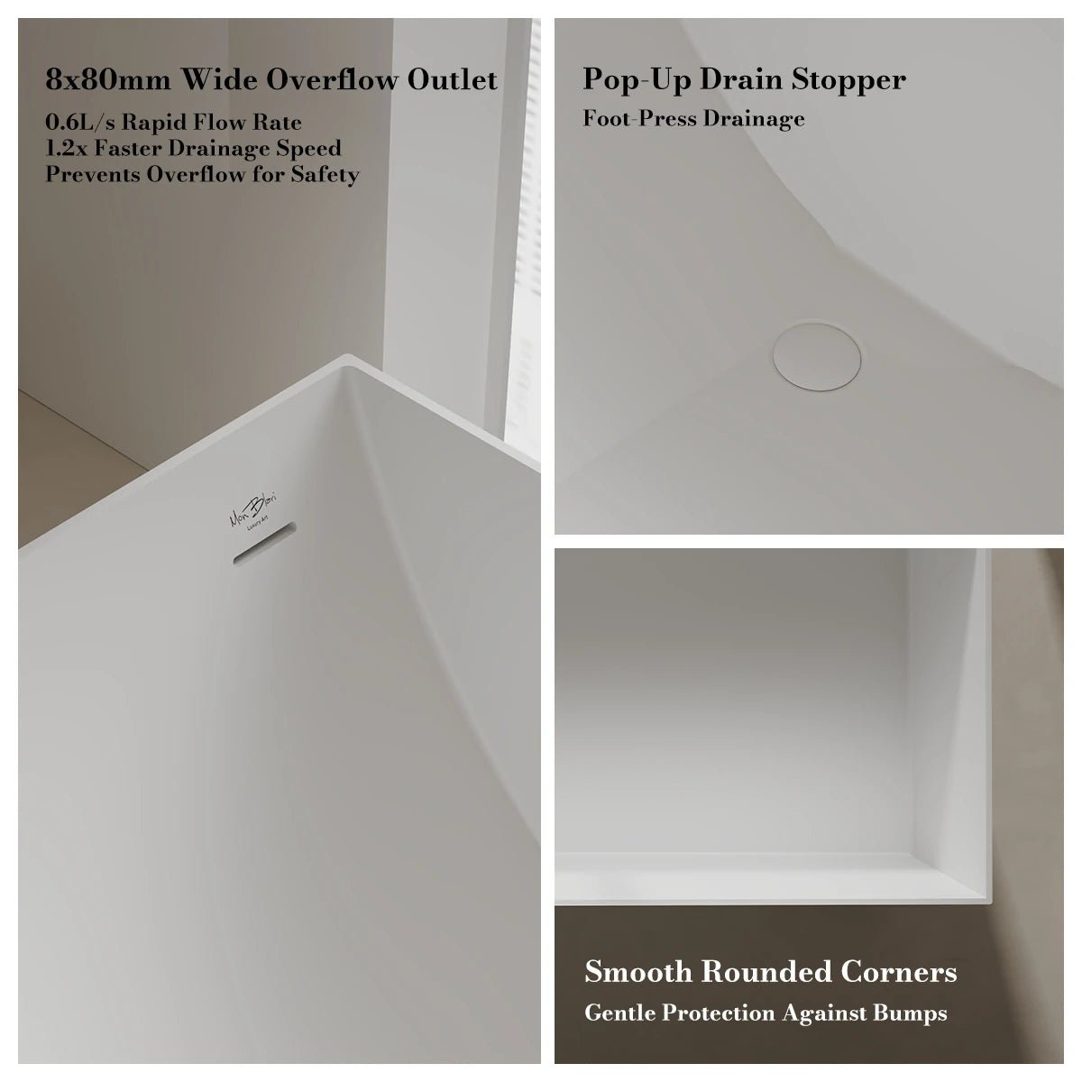 59.1 Inch MonBlari NORMA Solid Surface Freestanding Bathtub
