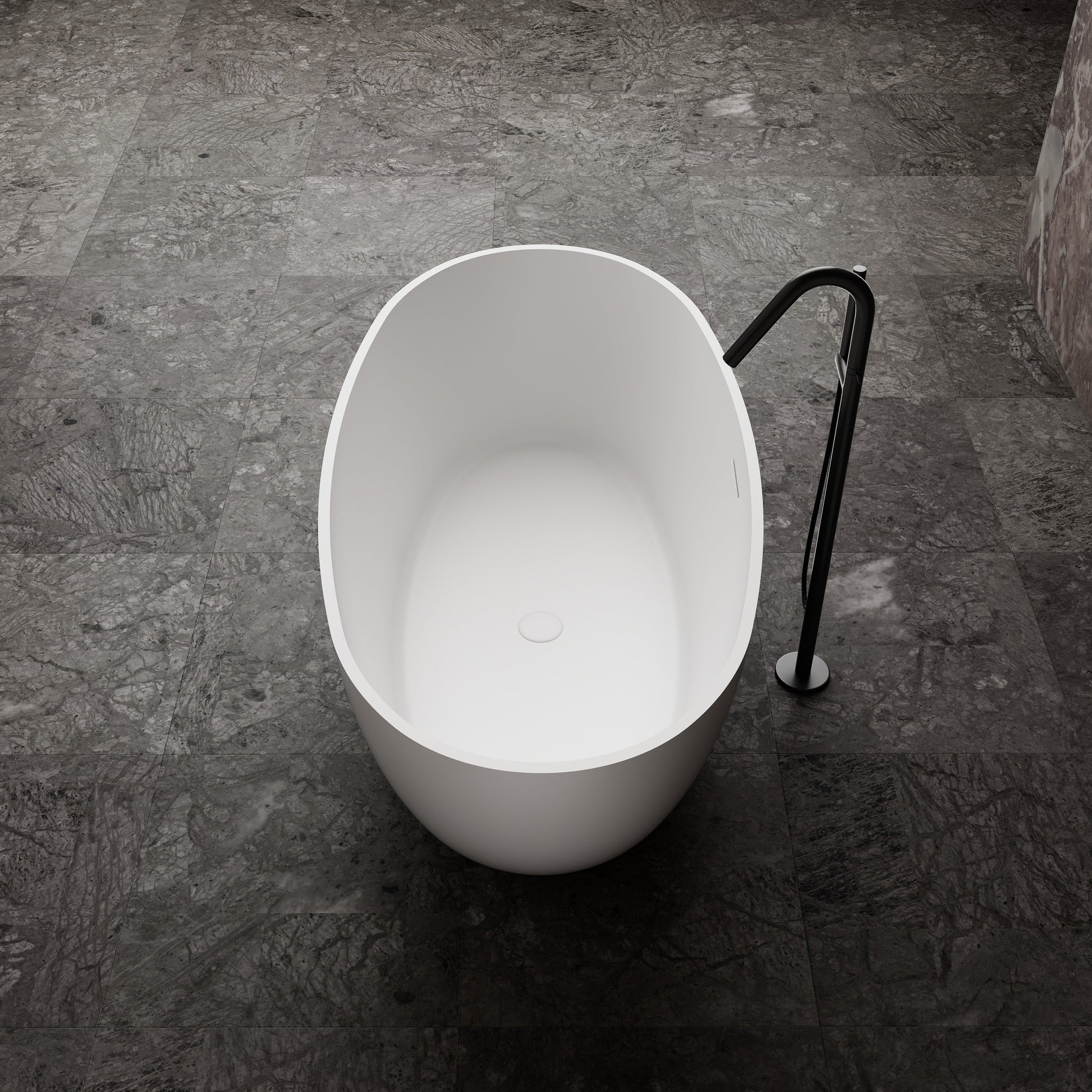 71 Inch MonBlari Solid Surface Freestanding Bathtub TW-8607-MW TW8607MW-SideTopView