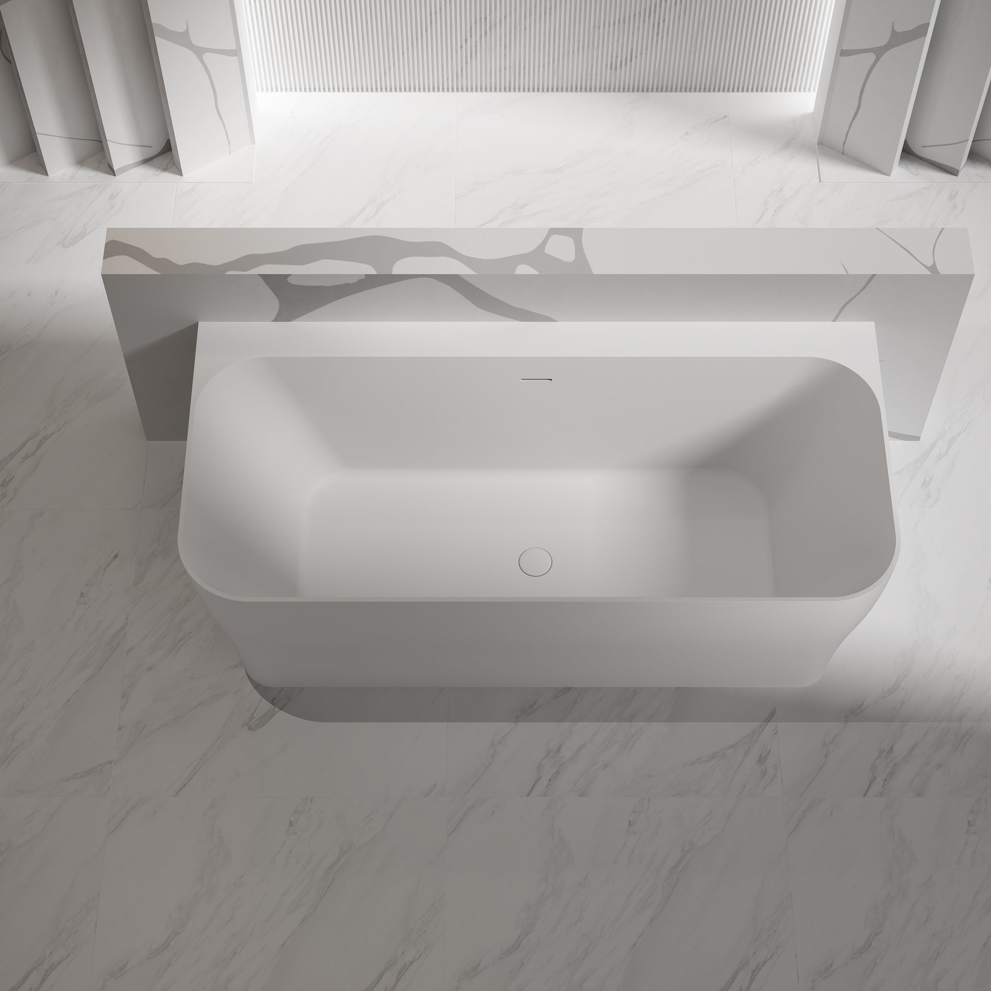 67 Inch MonBlari Solid Surface Freestanding Bathtub TW-8609-MW TW8609MW-FrontTop