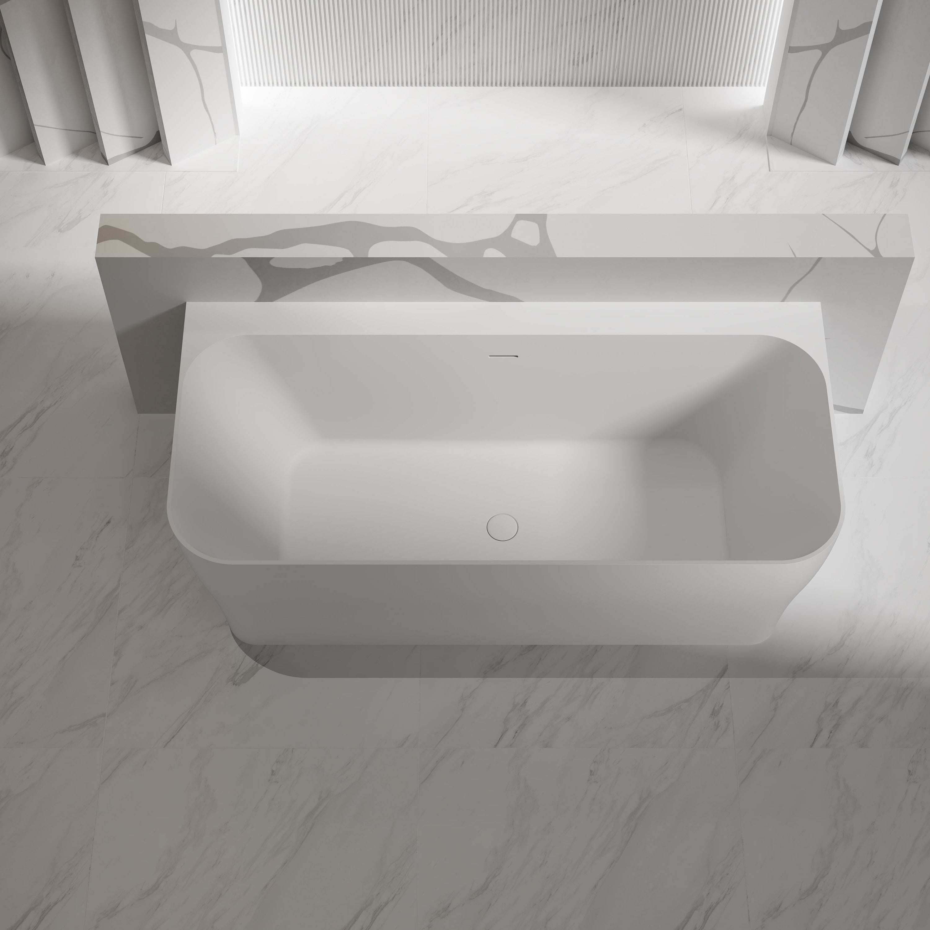 67 Inch MonBlari Solid Surface Freestanding Bathtub TW-8609-MW TW8609MW-FrontTop