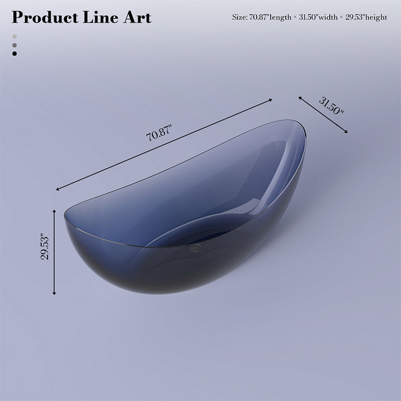 70.9" Monblari Blue Resin Bathtub — Soaking Luxury Freestanding Bathtub