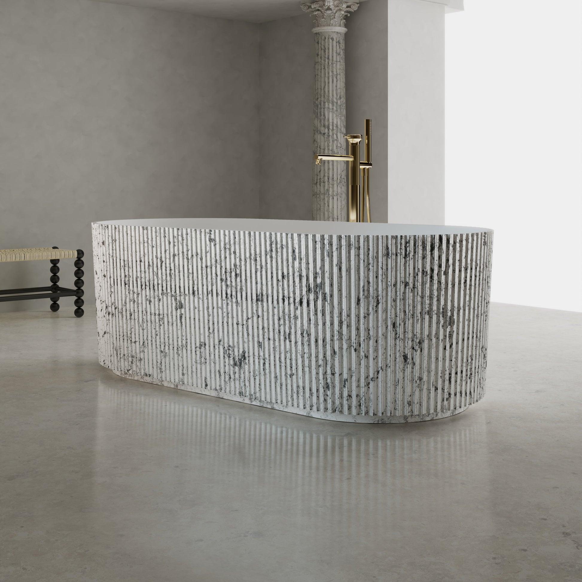 67 Inch MonBlari Solid Surface Freestanding Bathtub TW-8681S-MW TW8681SMW-SideView