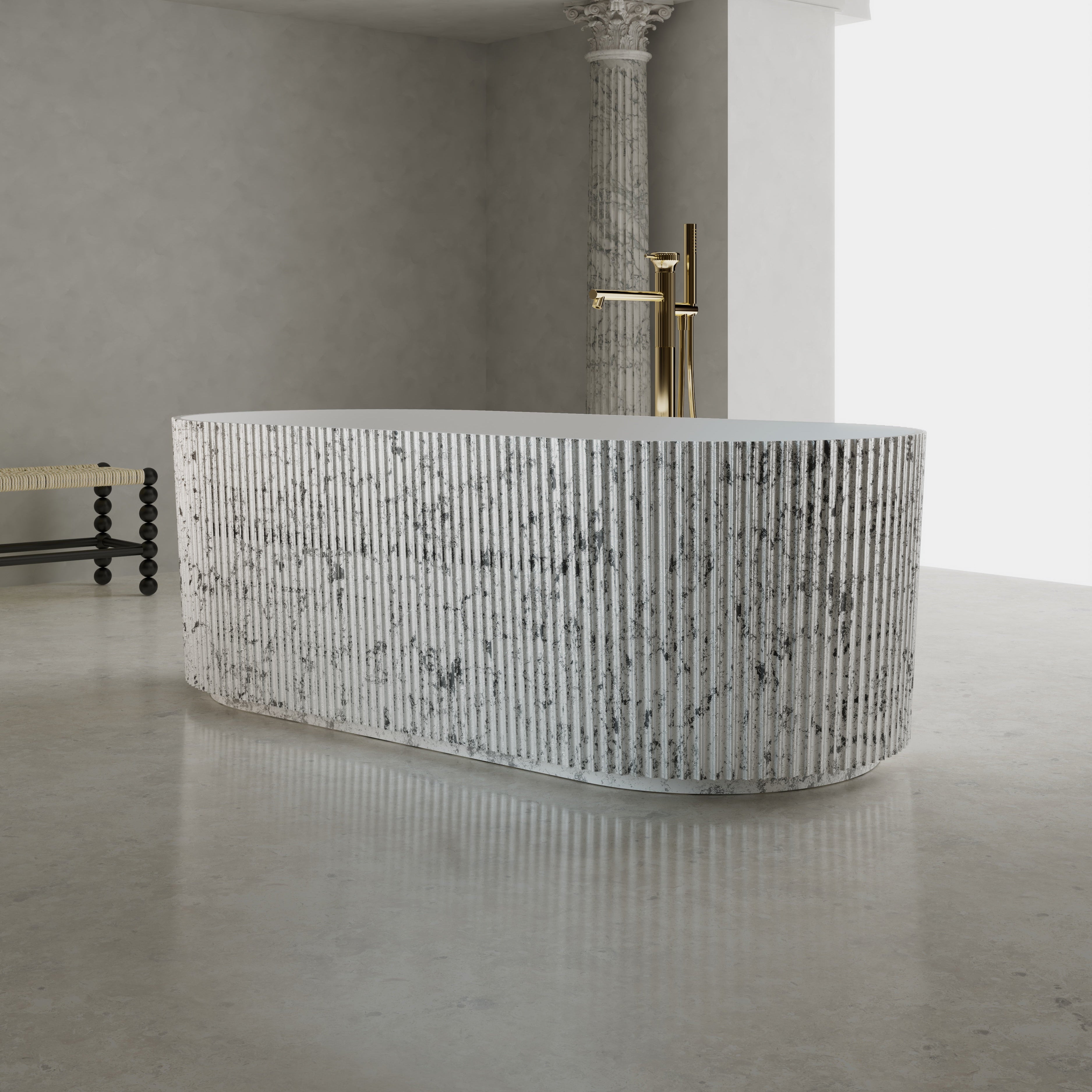 67 Inch MonBlari Solid Surface Freestanding Bathtub TW-8681S-MW TW8681SMW-SideView