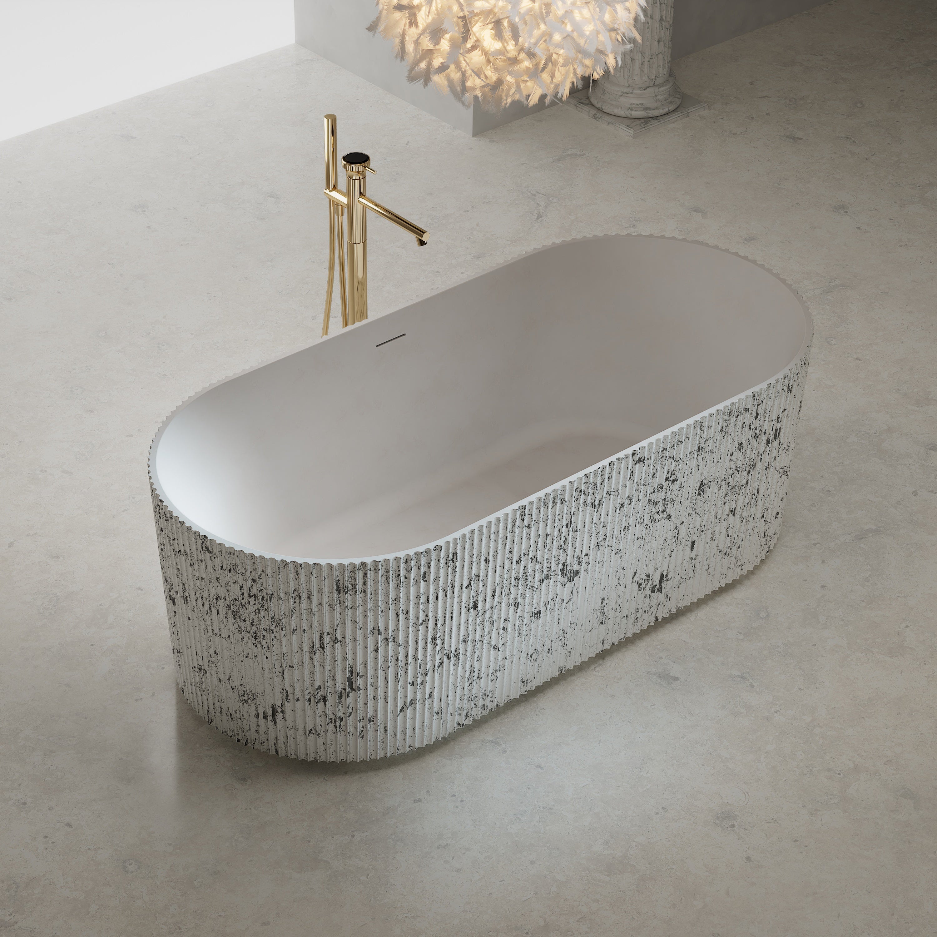 67 Inch MonBlari Solid Surface Freestanding Bathtub TW-8681S-MW TW8681SMW-LeftTop