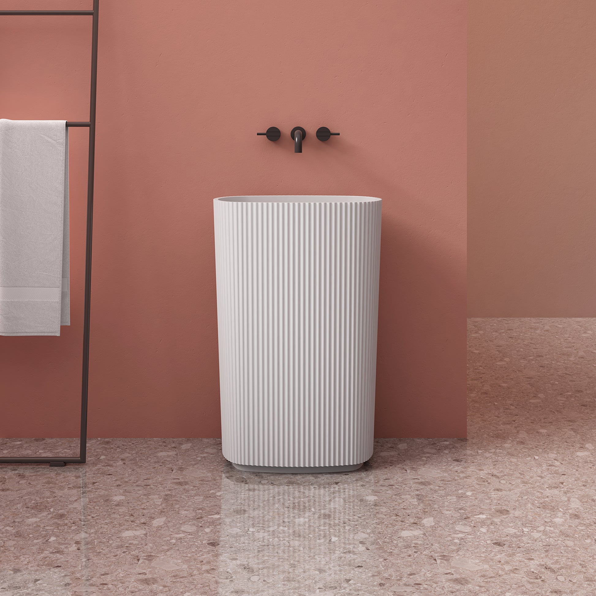 22 Inch MonBlari Solid Surface Vessel Bowl Sink Pedestal Sink TW8681ZMW-FrontView